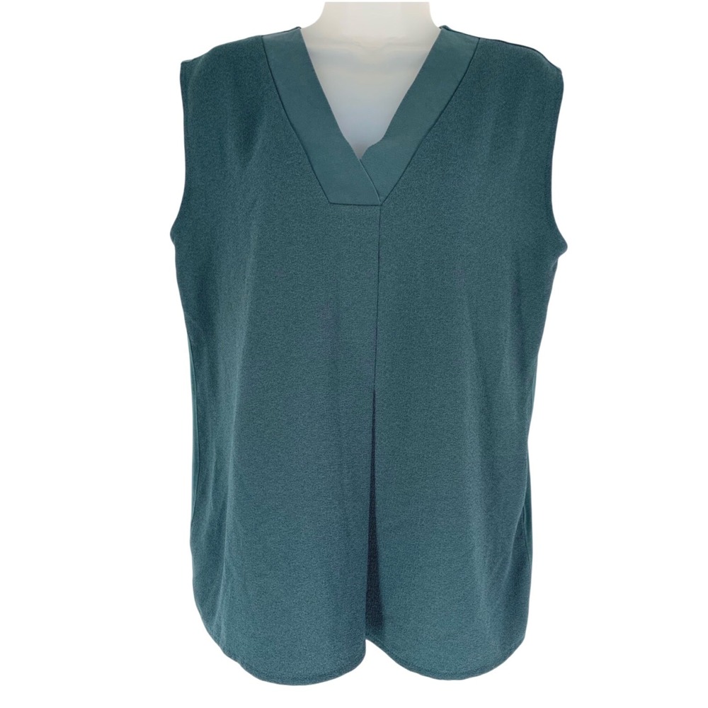 Boss Medium Teal V Neck Sleeveless Blouse Lyocell Silk